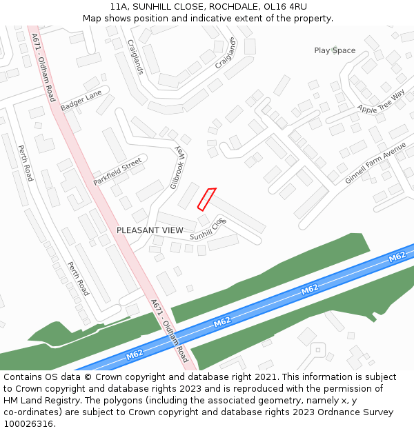 11A, SUNHILL CLOSE, ROCHDALE, OL16 4RU: Location map and indicative extent of plot