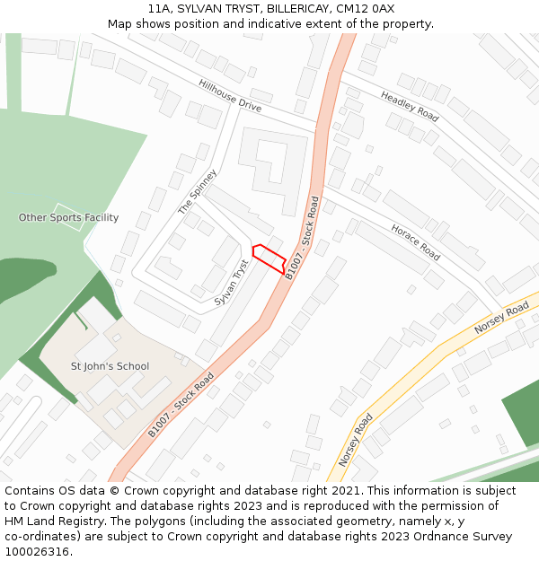 11A, SYLVAN TRYST, BILLERICAY, CM12 0AX: Location map and indicative extent of plot