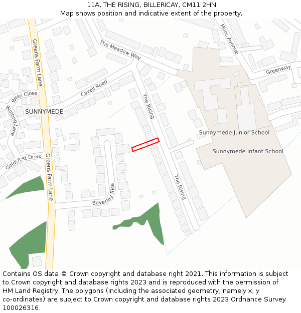 11A, THE RISING, BILLERICAY, CM11 2HN: Location map and indicative extent of plot