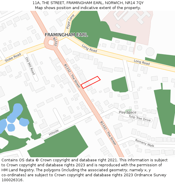 11A, THE STREET, FRAMINGHAM EARL, NORWICH, NR14 7QY: Location map and indicative extent of plot