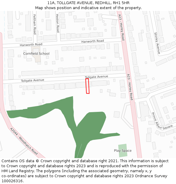 11A, TOLLGATE AVENUE, REDHILL, RH1 5HR: Location map and indicative extent of plot