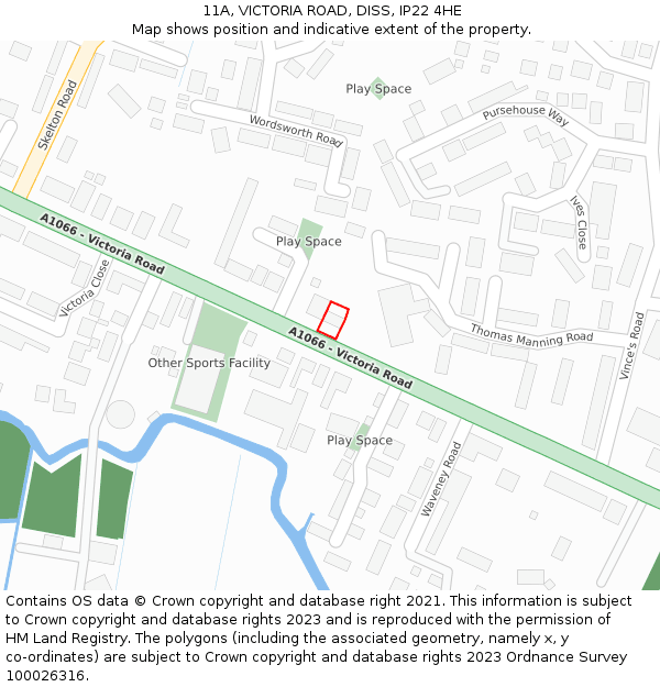 11A, VICTORIA ROAD, DISS, IP22 4HE: Location map and indicative extent of plot