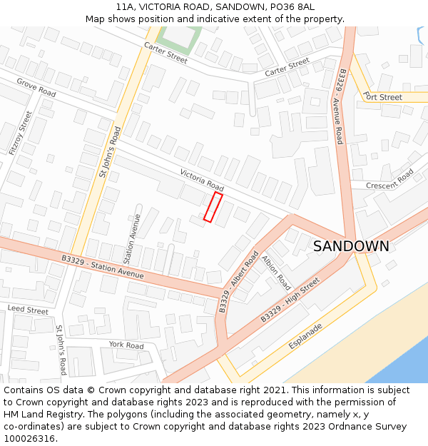 11A, VICTORIA ROAD, SANDOWN, PO36 8AL: Location map and indicative extent of plot