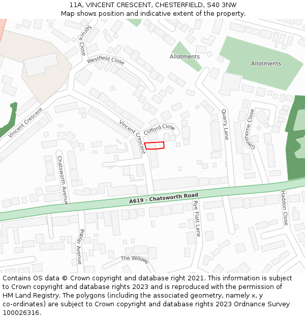 11A, VINCENT CRESCENT, CHESTERFIELD, S40 3NW: Location map and indicative extent of plot