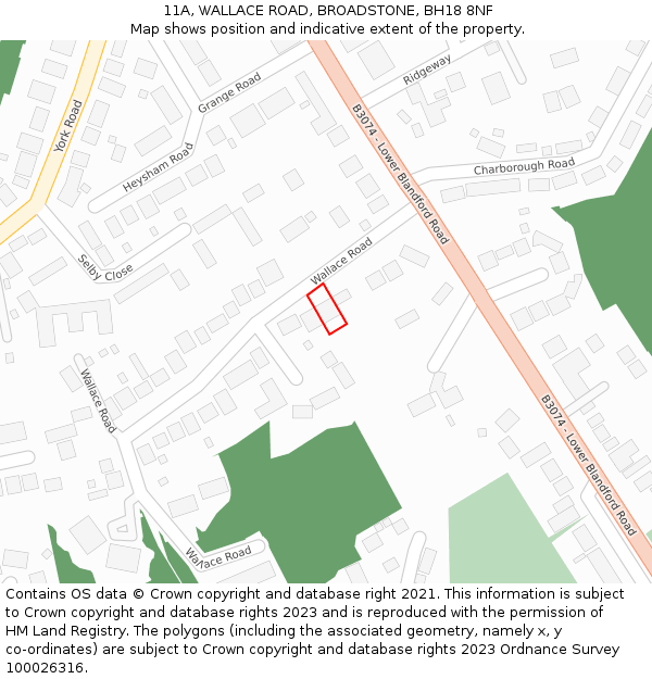 11A, WALLACE ROAD, BROADSTONE, BH18 8NF: Location map and indicative extent of plot