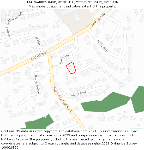11A, WARREN PARK, WEST HILL, OTTERY ST. MARY, EX11 1TN: Location map and indicative extent of plot