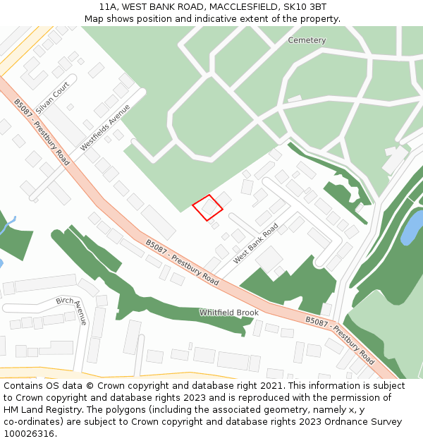 11A, WEST BANK ROAD, MACCLESFIELD, SK10 3BT: Location map and indicative extent of plot