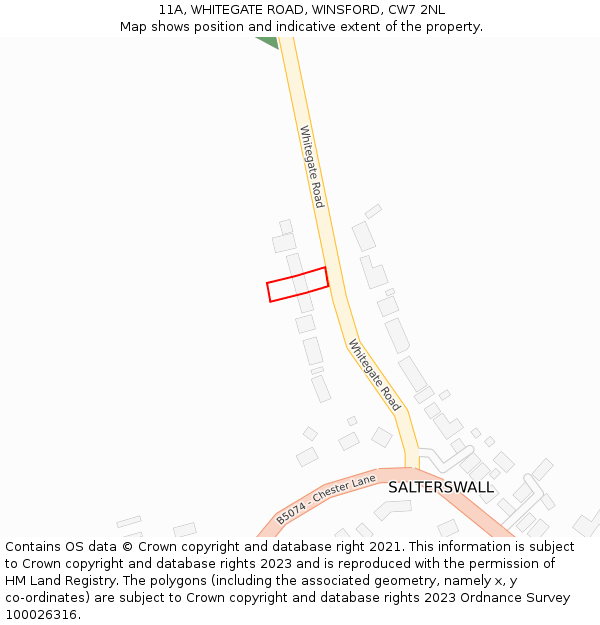 11A, WHITEGATE ROAD, WINSFORD, CW7 2NL: Location map and indicative extent of plot