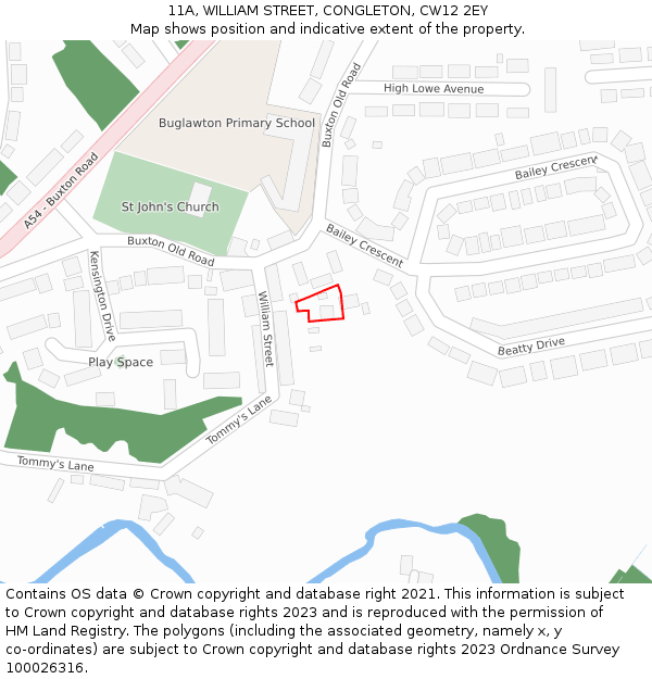 11A, WILLIAM STREET, CONGLETON, CW12 2EY: Location map and indicative extent of plot