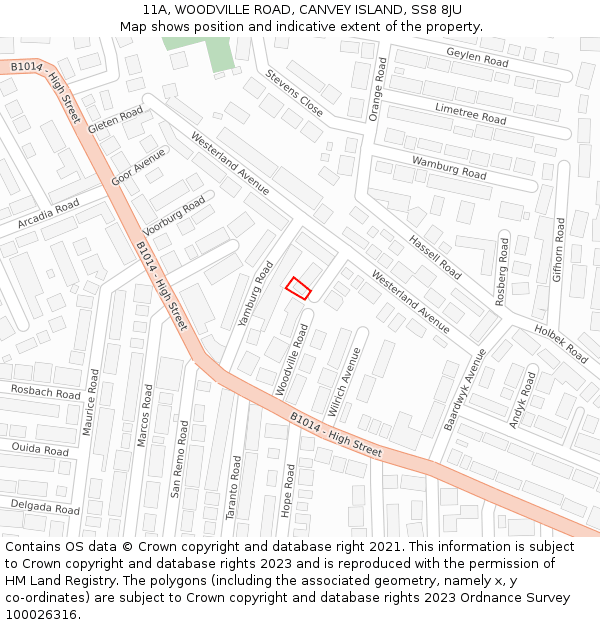 11A, WOODVILLE ROAD, CANVEY ISLAND, SS8 8JU: Location map and indicative extent of plot