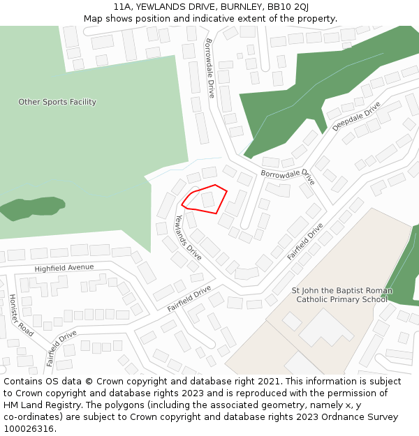 11A, YEWLANDS DRIVE, BURNLEY, BB10 2QJ: Location map and indicative extent of plot