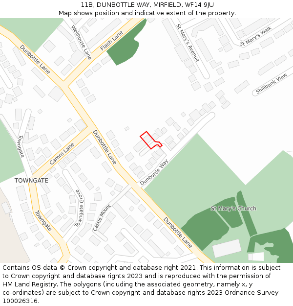 11B, DUNBOTTLE WAY, MIRFIELD, WF14 9JU: Location map and indicative extent of plot