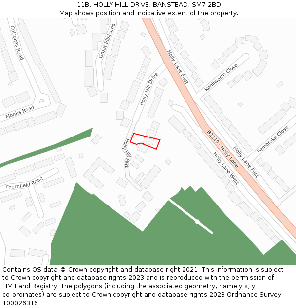 11B, HOLLY HILL DRIVE, BANSTEAD, SM7 2BD: Location map and indicative extent of plot