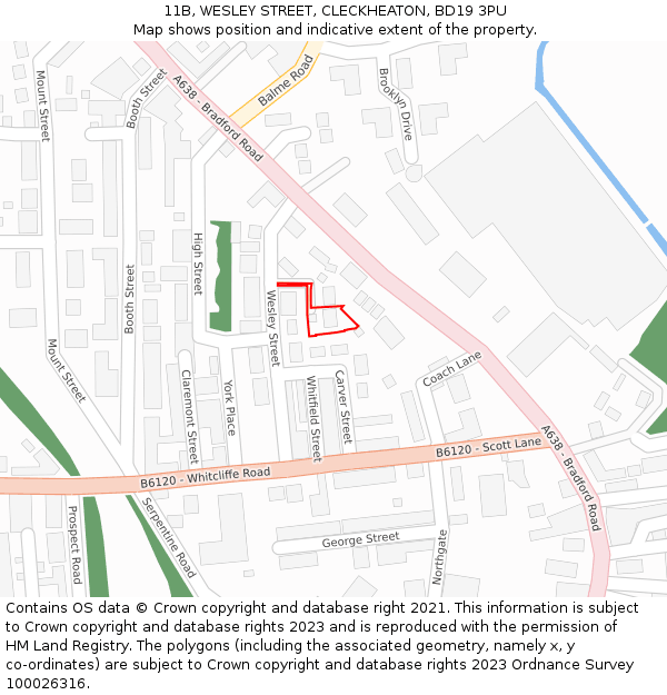 11B, WESLEY STREET, CLECKHEATON, BD19 3PU: Location map and indicative extent of plot