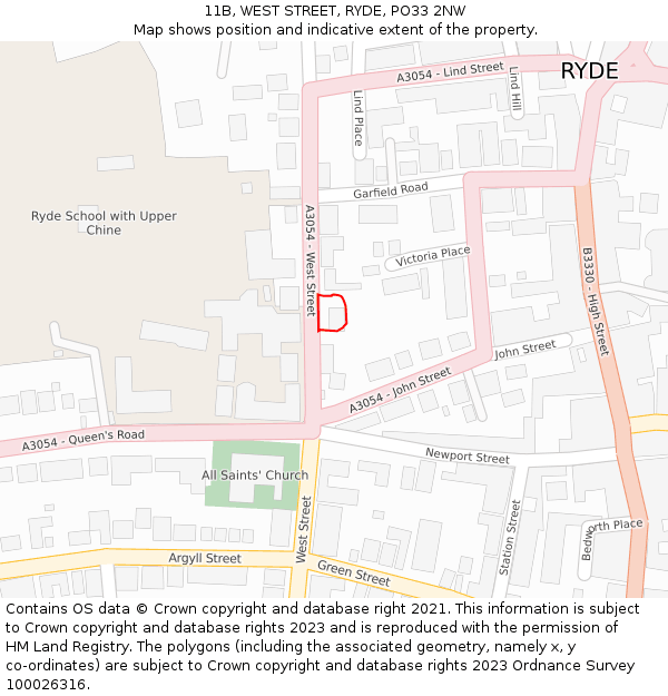 11B, WEST STREET, RYDE, PO33 2NW: Location map and indicative extent of plot