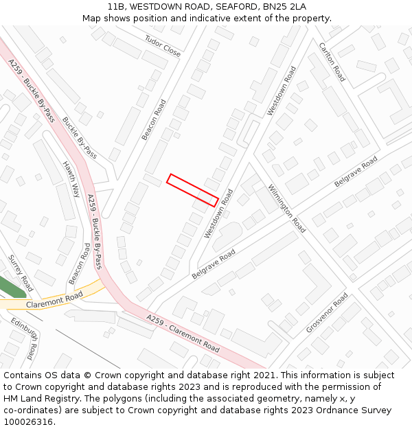 11B, WESTDOWN ROAD, SEAFORD, BN25 2LA: Location map and indicative extent of plot