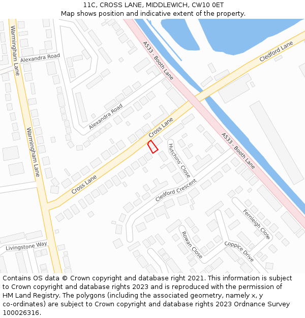 11C, CROSS LANE, MIDDLEWICH, CW10 0ET: Location map and indicative extent of plot