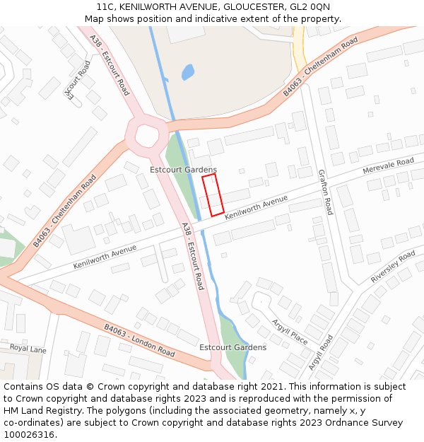 11C, KENILWORTH AVENUE, GLOUCESTER, GL2 0QN: Location map and indicative extent of plot