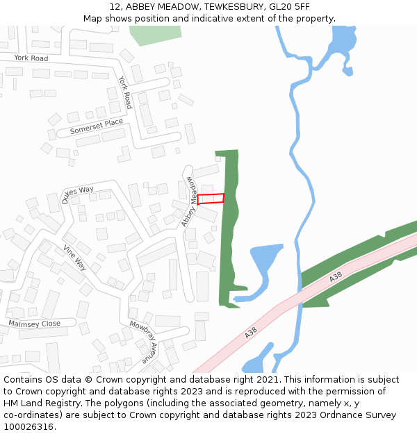 12, ABBEY MEADOW, TEWKESBURY, GL20 5FF: Location map and indicative extent of plot