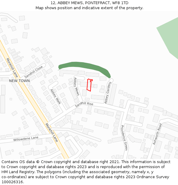 12, ABBEY MEWS, PONTEFRACT, WF8 1TD: Location map and indicative extent of plot