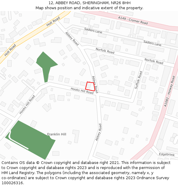 12, ABBEY ROAD, SHERINGHAM, NR26 8HH: Location map and indicative extent of plot