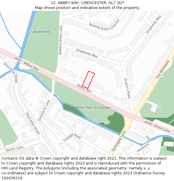 12, ABBEY WAY, CIRENCESTER, GL7 2DT: Location map and indicative extent of plot