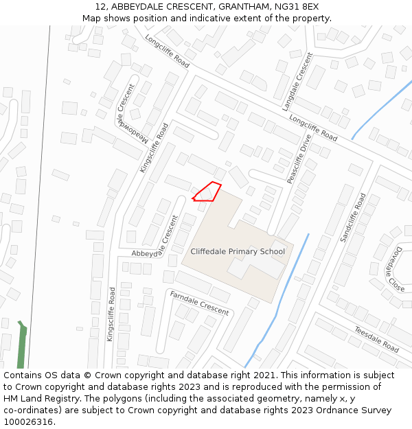 12, ABBEYDALE CRESCENT, GRANTHAM, NG31 8EX: Location map and indicative extent of plot