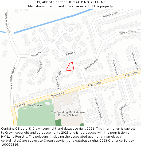 12, ABBOTS CRESCENT, SPALDING, PE11 1NB: Location map and indicative extent of plot