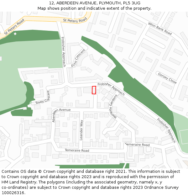 12, ABERDEEN AVENUE, PLYMOUTH, PL5 3UG: Location map and indicative extent of plot