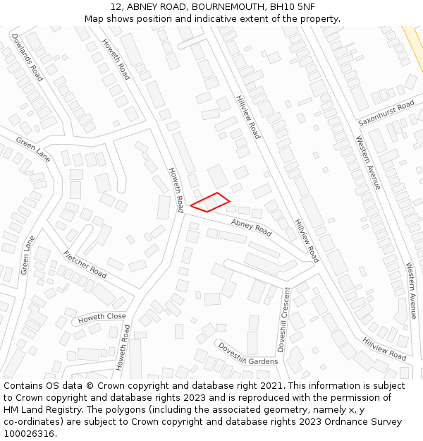 12, ABNEY ROAD, BOURNEMOUTH, BH10 5NF: Location map and indicative extent of plot
