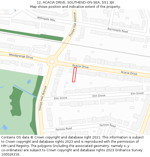 12, ACACIA DRIVE, SOUTHEND-ON-SEA, SS1 3JX: Location map and indicative extent of plot