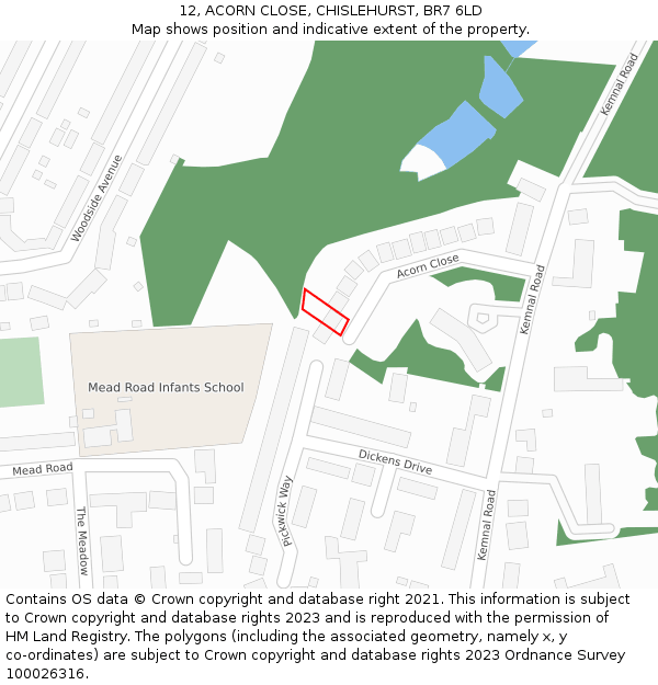 12, ACORN CLOSE, CHISLEHURST, BR7 6LD: Location map and indicative extent of plot