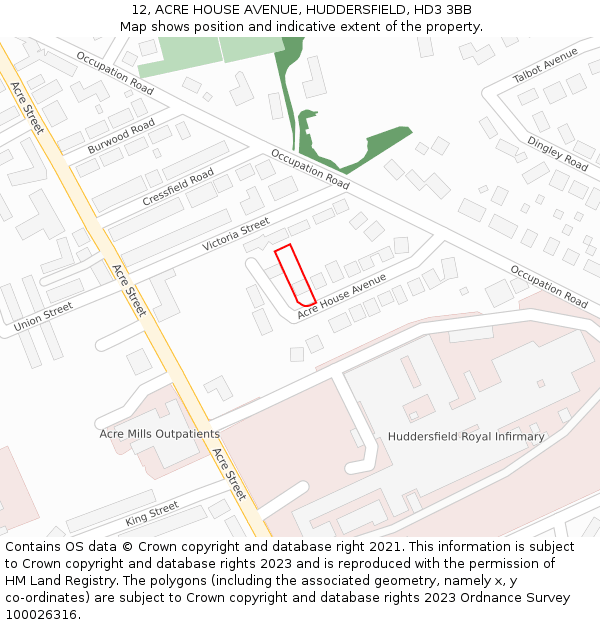 12, ACRE HOUSE AVENUE, HUDDERSFIELD, HD3 3BB: Location map and indicative extent of plot