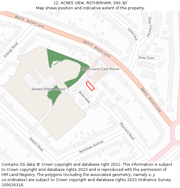 12, ACRES VIEW, ROTHERHAM, S60 3JY: Location map and indicative extent of plot