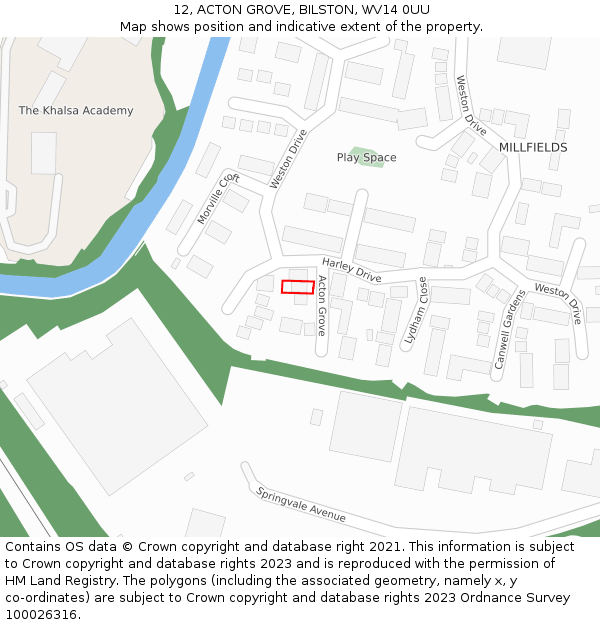 12, ACTON GROVE, BILSTON, WV14 0UU: Location map and indicative extent of plot