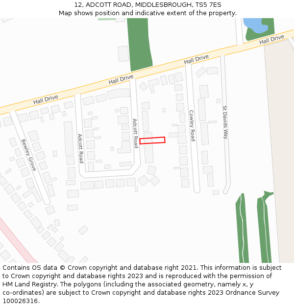 12, ADCOTT ROAD, MIDDLESBROUGH, TS5 7ES: Location map and indicative extent of plot