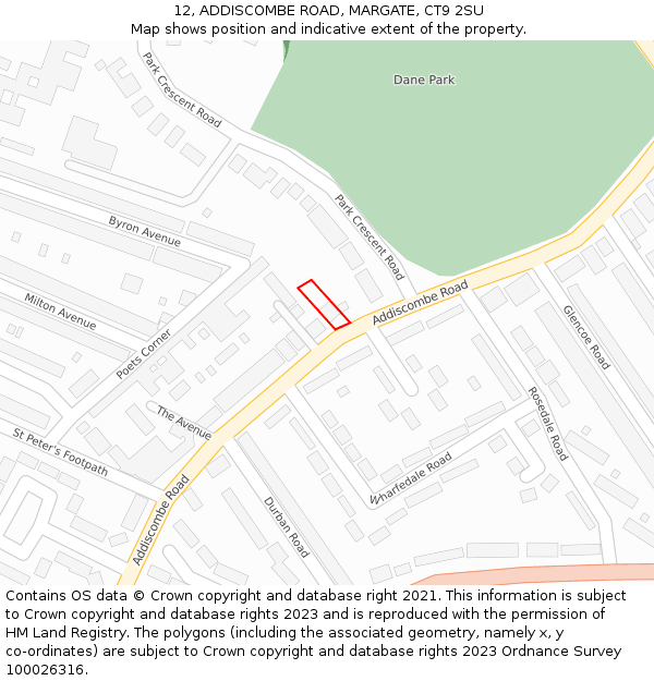 12, ADDISCOMBE ROAD, MARGATE, CT9 2SU: Location map and indicative extent of plot