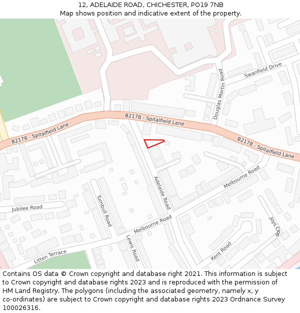 12, ADELAIDE ROAD, CHICHESTER, PO19 7NB: Location map and indicative extent of plot