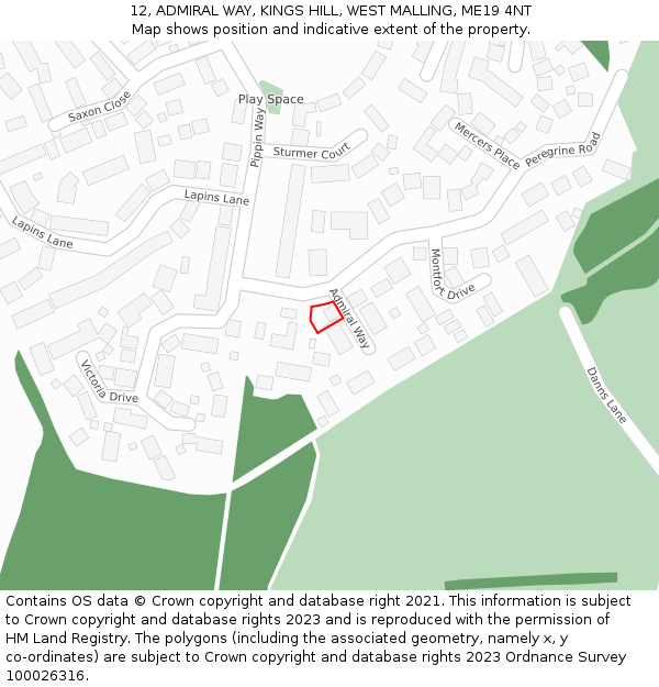 12, ADMIRAL WAY, KINGS HILL, WEST MALLING, ME19 4NT: Location map and indicative extent of plot