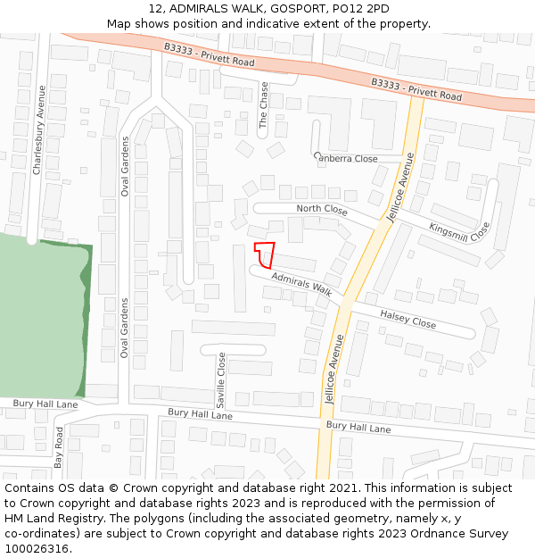 12, ADMIRALS WALK, GOSPORT, PO12 2PD: Location map and indicative extent of plot