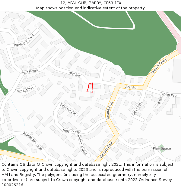 12, AFAL SUR, BARRY, CF63 1FX: Location map and indicative extent of plot