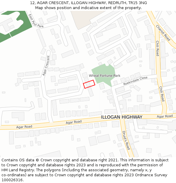 12, AGAR CRESCENT, ILLOGAN HIGHWAY, REDRUTH, TR15 3NG: Location map and indicative extent of plot