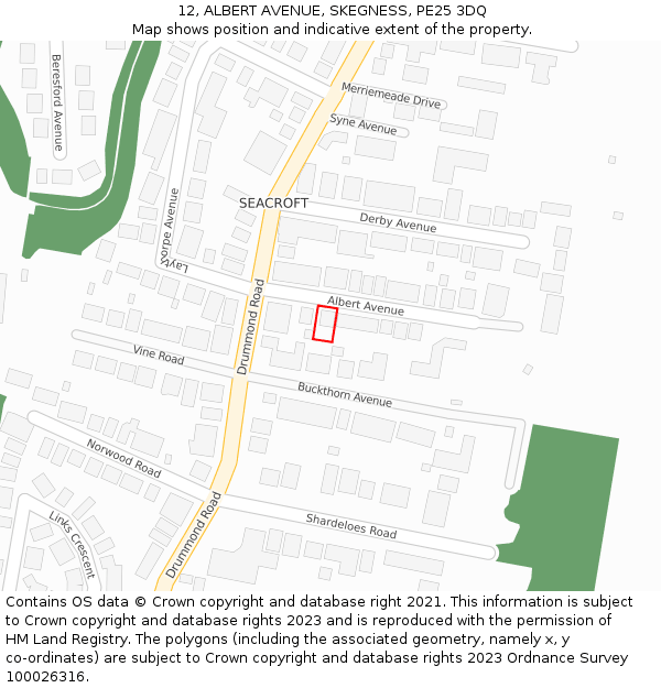 12, ALBERT AVENUE, SKEGNESS, PE25 3DQ: Location map and indicative extent of plot