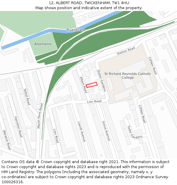 12, ALBERT ROAD, TWICKENHAM, TW1 4HU: Location map and indicative extent of plot