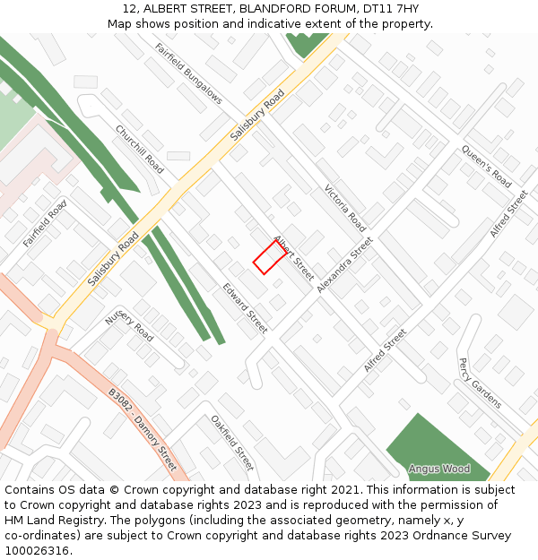 12, ALBERT STREET, BLANDFORD FORUM, DT11 7HY: Location map and indicative extent of plot