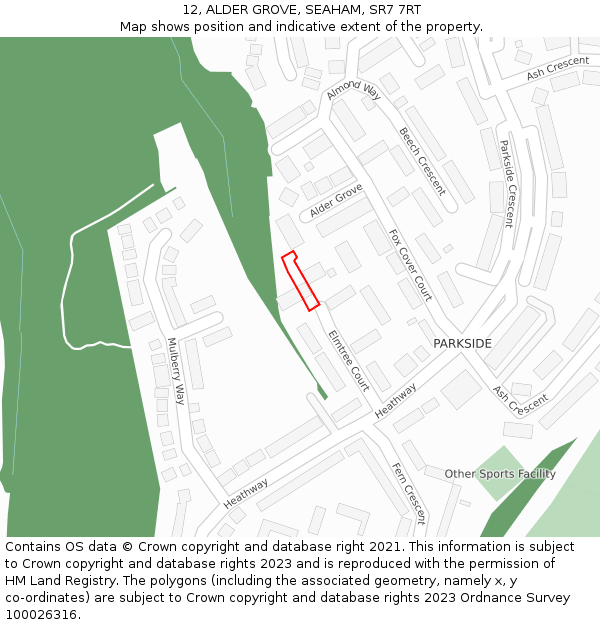 12, ALDER GROVE, SEAHAM, SR7 7RT: Location map and indicative extent of plot