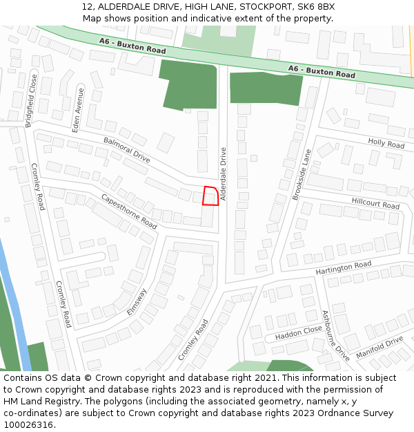 12, ALDERDALE DRIVE, HIGH LANE, STOCKPORT, SK6 8BX: Location map and indicative extent of plot