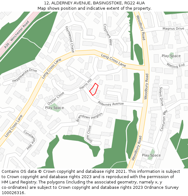 12, ALDERNEY AVENUE, BASINGSTOKE, RG22 4UA: Location map and indicative extent of plot