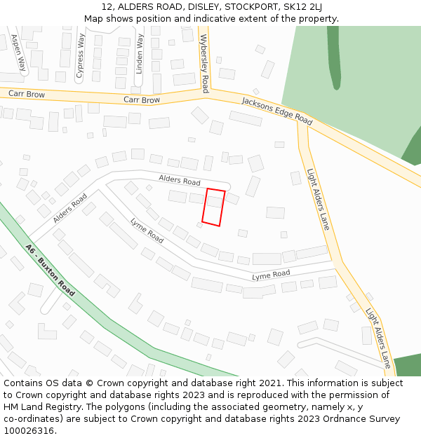 12, ALDERS ROAD, DISLEY, STOCKPORT, SK12 2LJ: Location map and indicative extent of plot