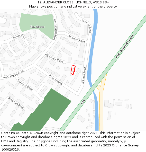 12, ALEXANDER CLOSE, LICHFIELD, WS13 8SH: Location map and indicative extent of plot